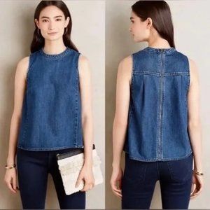 Anthropologie Women's Holding Horses Denim Sleeveless Shirt Back Zipper Size 4